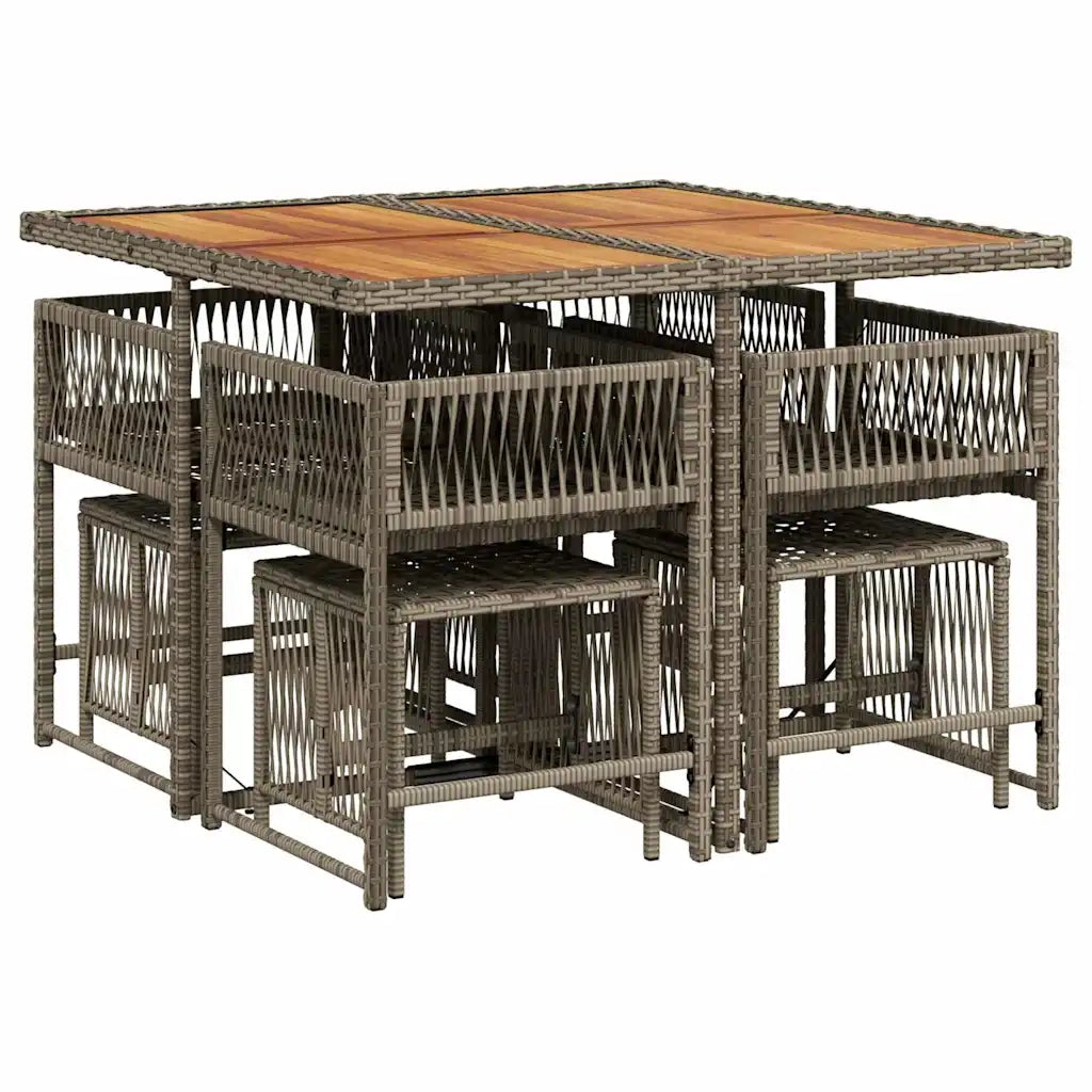 Set da Pranzo da Giardino 9 pz con Cuscini in Polyrattan Grigio