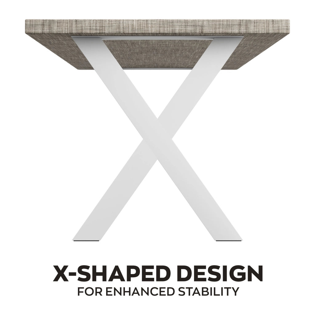 Tavolo da pranzo in legno e metallo con piedi x-shaped bianchi 160x90 cm Grigio Testurizzato