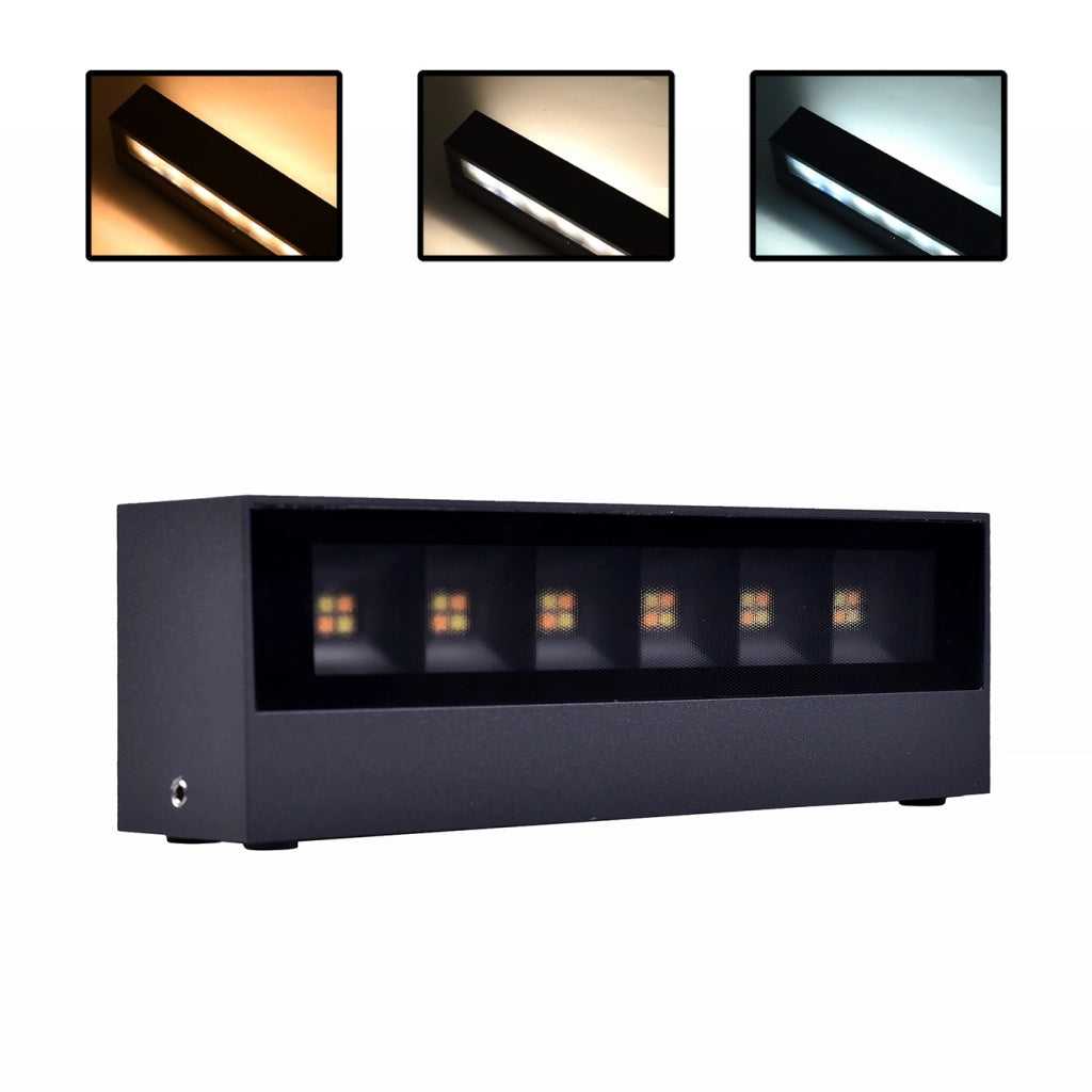 APPLIQUE LED DA ESTERNO 14W CON CCT SWITCH 3 TEMPERARURE COLORE - IP65 DESIGN RETTANGOLARE IN ALLUMINIO E VETRO