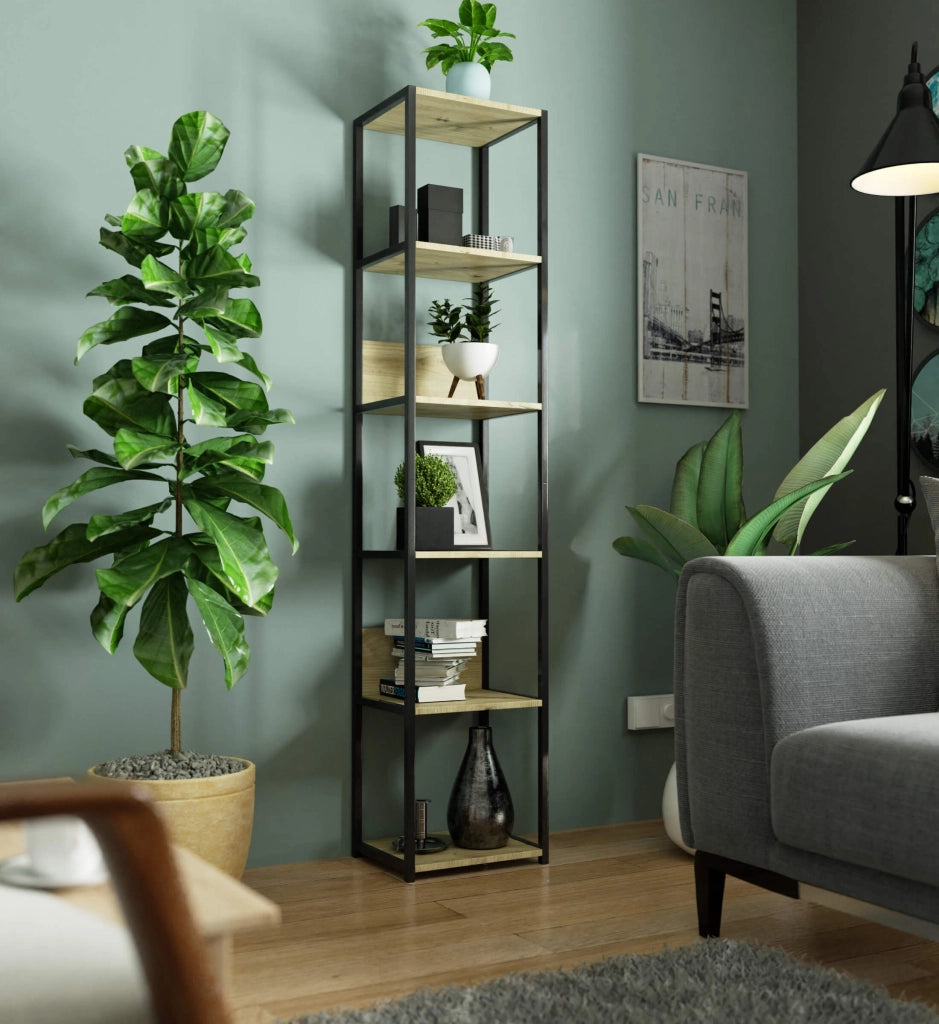 Scaffale stilo loft con ripiani in legno 40 cm Nera 40 cm inserto frontale Quercia Artisan 40x32x192 cm