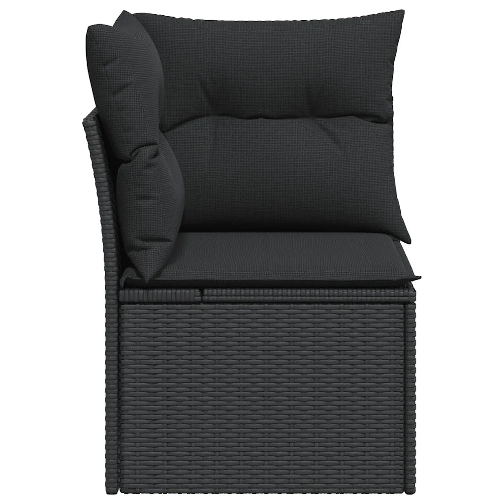Divano da giardino angolare con cuscini nero in polyrattan 365985