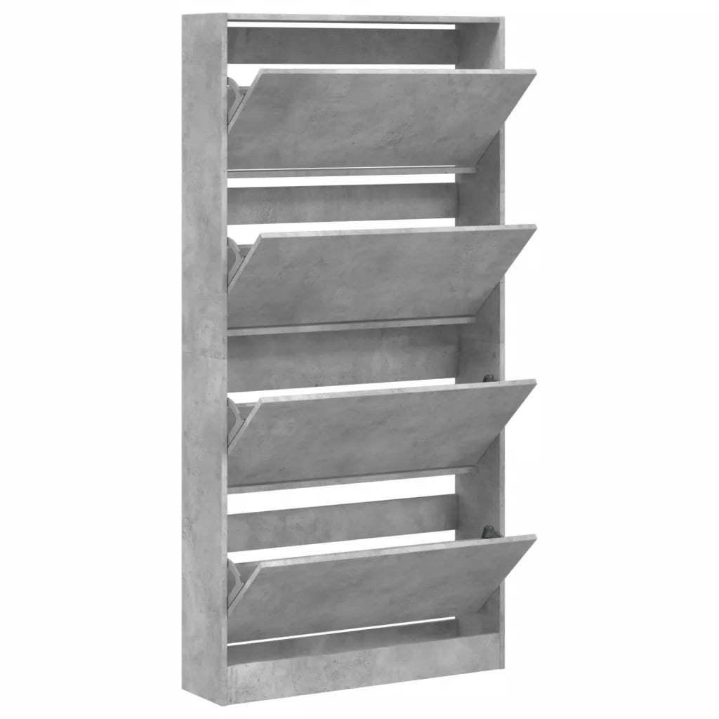 Scarpiera 4 Cassetti Ribaltabili-Scaffale per scarpe Grigio Cemento 80x21x163,5 cm