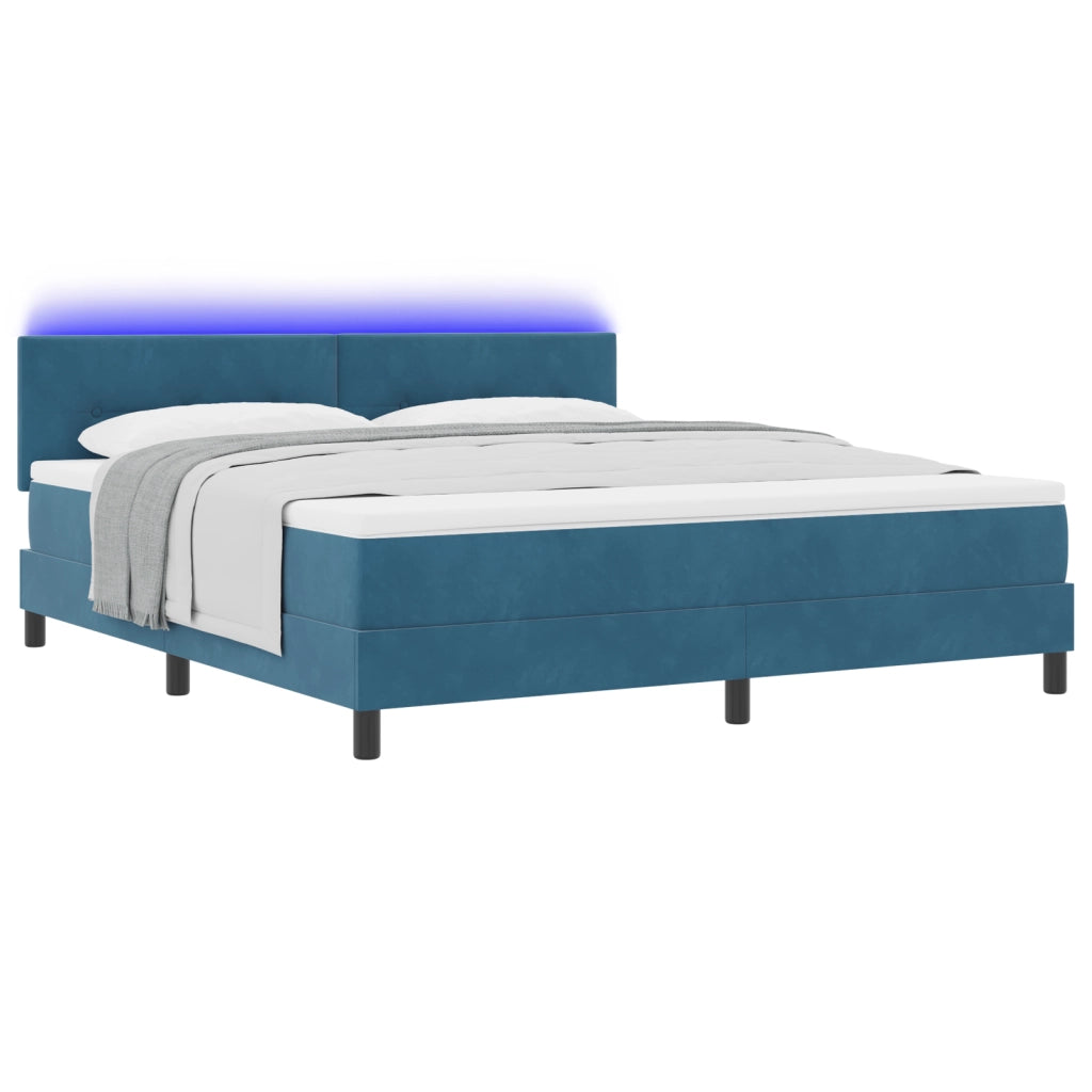 Letto a Box con Materasso e LED Blu Scuro 180x200 cm Velluto