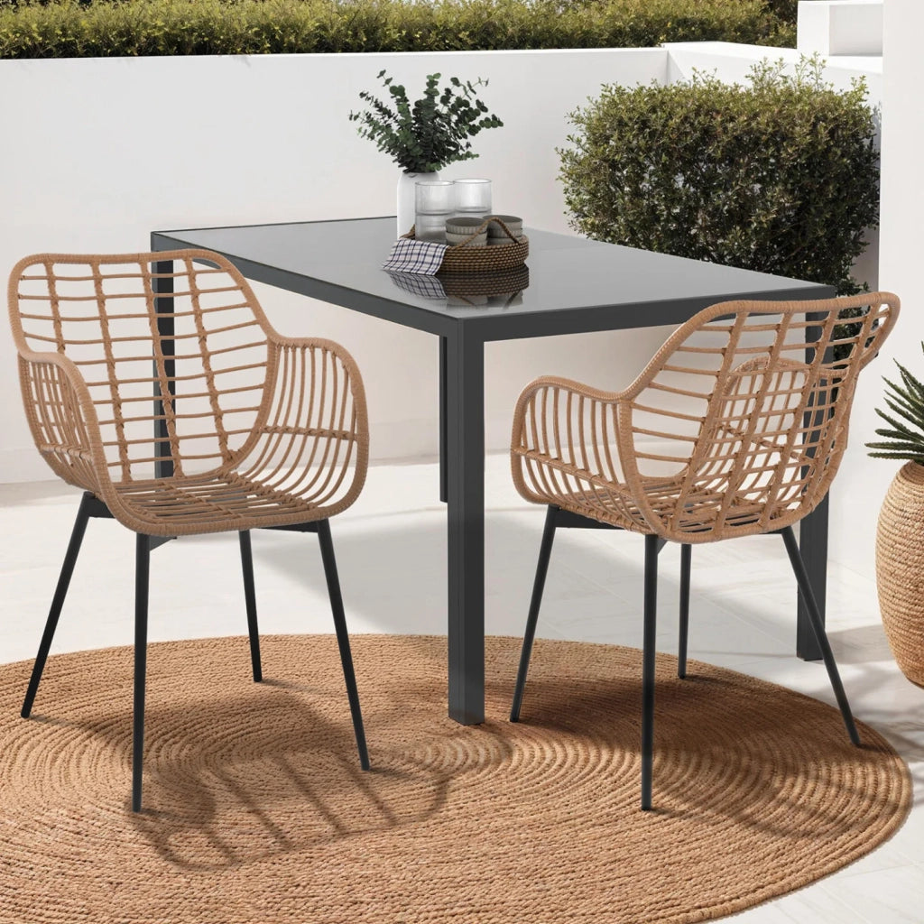 IDMarket - Set di 2 sedie da pranzo SUMMER in rattan con gambe in metallo nero