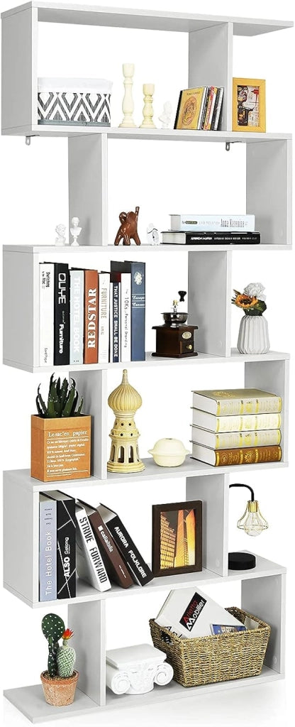 Libreria Scaffale a 6 Ripaini, a Forma di S, Portata di 120 kg, Scaffale Portaoggetti con 6 Cubi, Moderna e Salvaspazio, Arredo per Ufficio, Soggiorno, Biblioteca, 80x23x191 cm (Grigio)