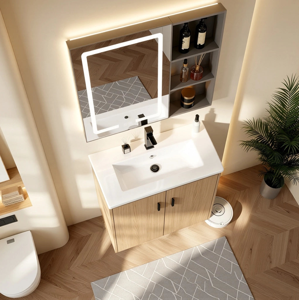 Mobile bagno 60 cm in quercia chiara con 2 ante soft-close