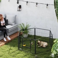 Recinto per Cani a 6 Pannelli Modulabili da 80x1.5x60 cm in Acciaio Grigio Scuro con Porta di Ingresso