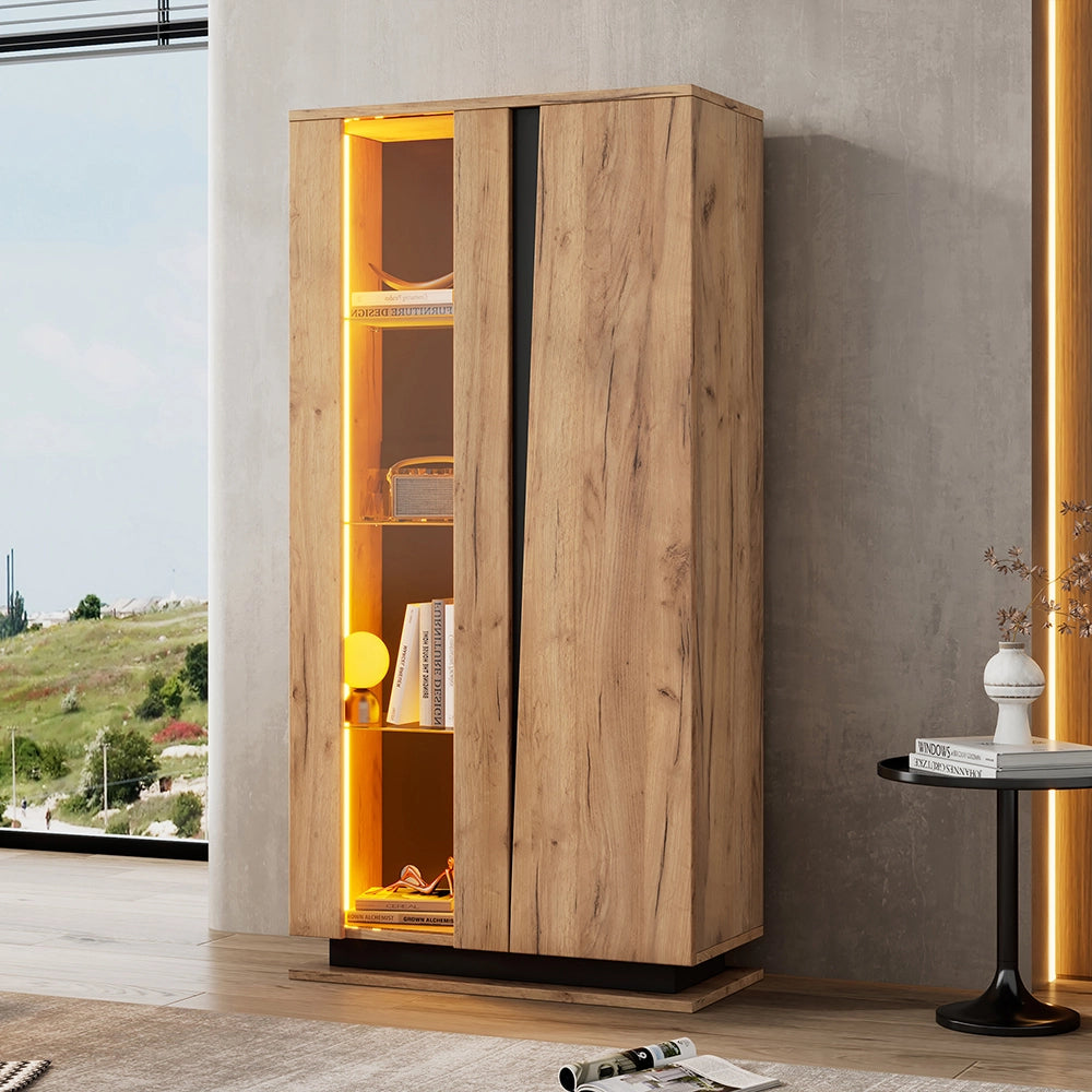 Vetrina Strettoia 80x35x160cm - Xylo - 8 Ripiani in Vetro, Colore Legno