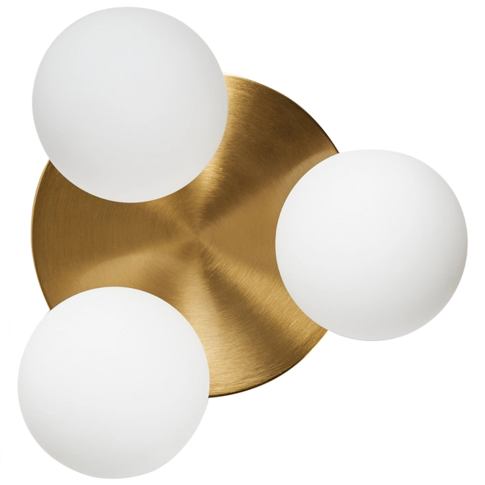 Plafoniera a 3 luci in ottone, vetro bianco e metallo di ferro Illuminazione del soggiorno dall'aspetto moderno e glamour