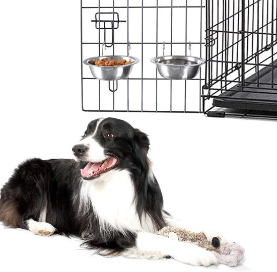 Set di 2 secchi di plastica inox per cani – gabbia, recinto e cassa, sospensibile per cibo e acqua, 237 ml per pezzo, resistente al lavastoviglie
