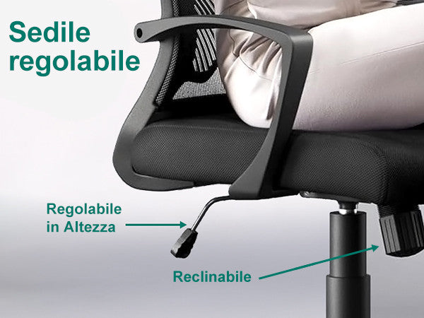 Sedia Ufficio Ergonomica reclinabile  in rete traspirante – Nera - HLD-9090