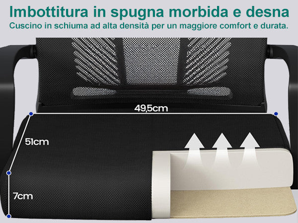 Sedia Ufficio Ergonomica reclinabile  in rete traspirante – Nera - HLD-9090