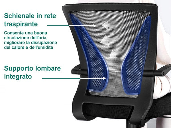 Sedia Ufficio Ergonomica reclinabile  in rete traspirante – Nera - HLD-9090