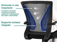 Sedia Ufficio Ergonomica reclinabile  in rete traspirante – Nera - HLD-9090