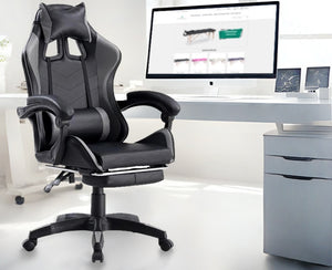 Sedia Poltrona Gaming Ergonomica Reclinabile con Poggiapiedi Poggiatesta e Supporto Lombare Ruote Girevoli Nero/Grigio HLD-920