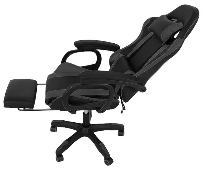 Sedia Poltrona Gaming Ergonomica Reclinabile con Poggiapiedi Poggiatesta e Supporto Lombare Ruote Girevoli Nero/Grigio HLD-920