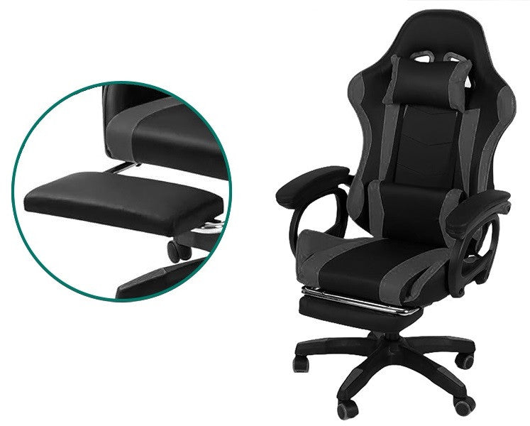 Sedia Poltrona Gaming Ergonomica Reclinabile con Poggiapiedi Poggiatesta e Supporto Lombare Ruote Girevoli Nero/Grigio HLD-920