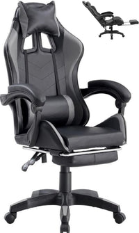 Sedia Poltrona Gaming Ergonomica Reclinabile con Poggiapiedi Poggiatesta e Supporto Lombare Ruote Girevoli Nero/Grigio HLD-920