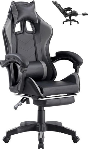 Sedia Poltrona Gaming Ergonomica Reclinabile con Poggiapiedi Poggiatesta e Supporto Lombare Ruote Girevoli Nero/Grigio HLD-920