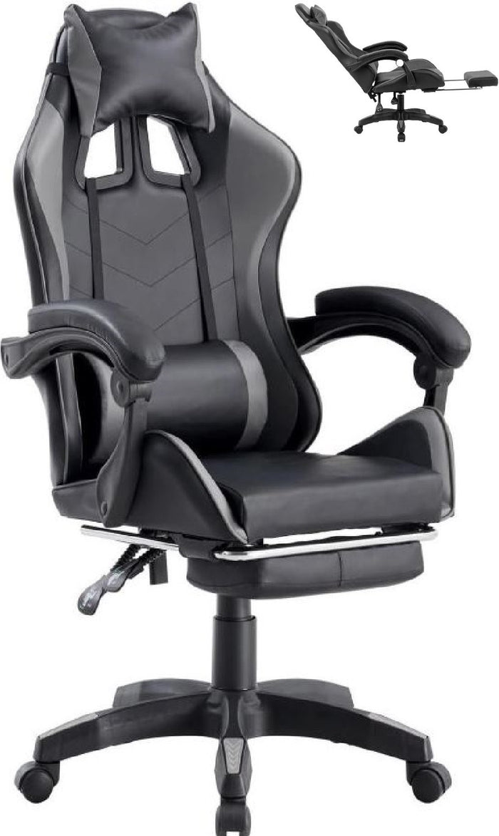 Sedia Poltrona Gaming Ergonomica Reclinabile con Poggiapiedi Poggiatesta e Supporto Lombare Ruote Girevoli Nero/Grigio HLD-920