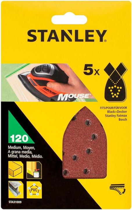 STANLEY STA31009-XJ - Fogli PIRANHA velcrati grana 120 per levigatrice