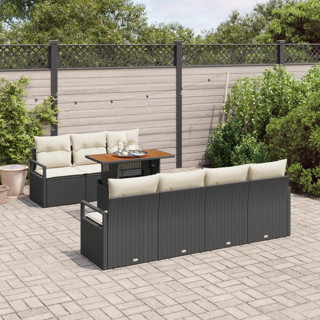 Set di Divani da Giardino 8 Pezzi con Cuscini in Polirattan Nero Acacia