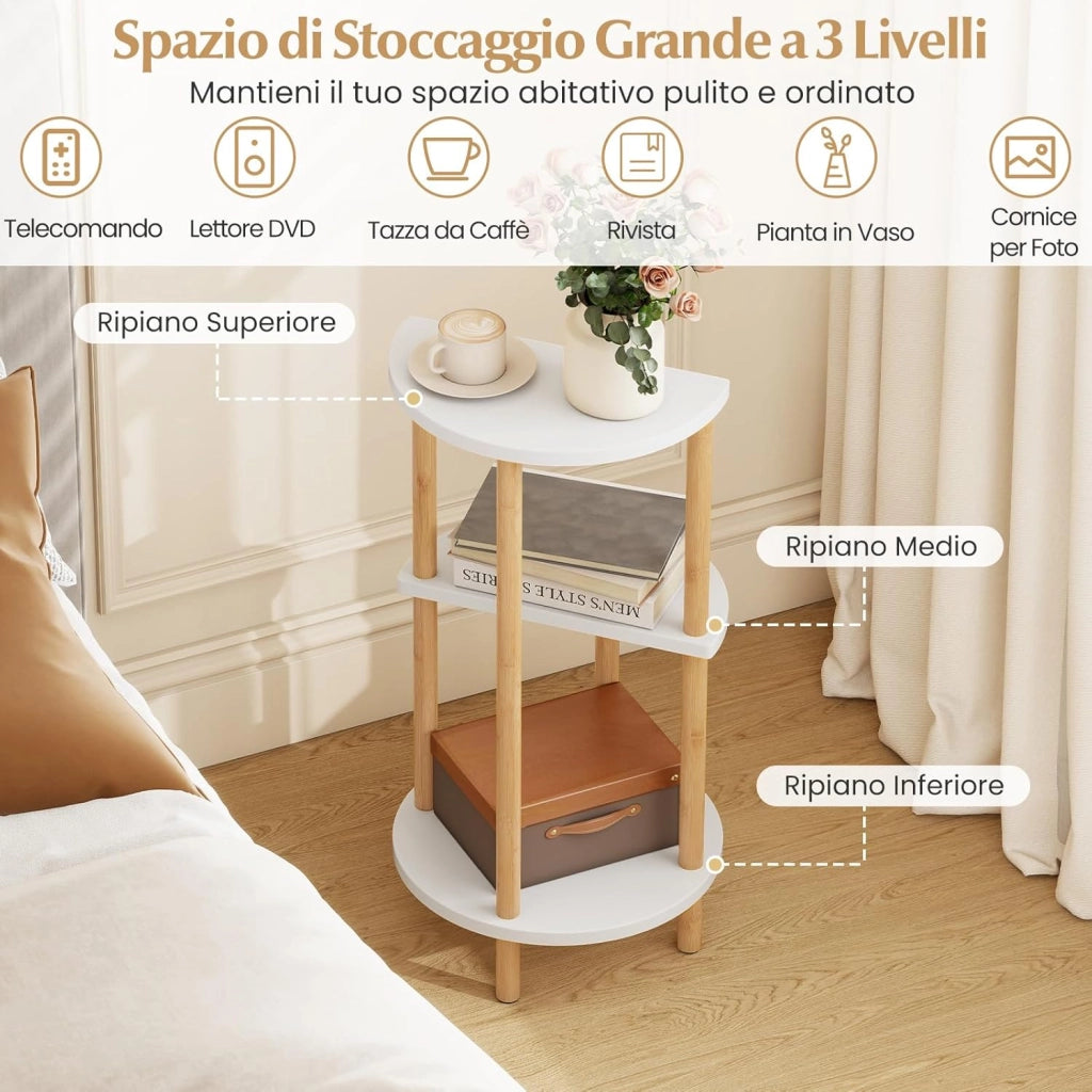 Set di 2 Tavolini da Salotto, Tavolino Laterali Circolari a 3 Ripiani con Struttura in Bamboo, Tavolino Basso da Divano e Letto per Soggiorno e Camera da Letto