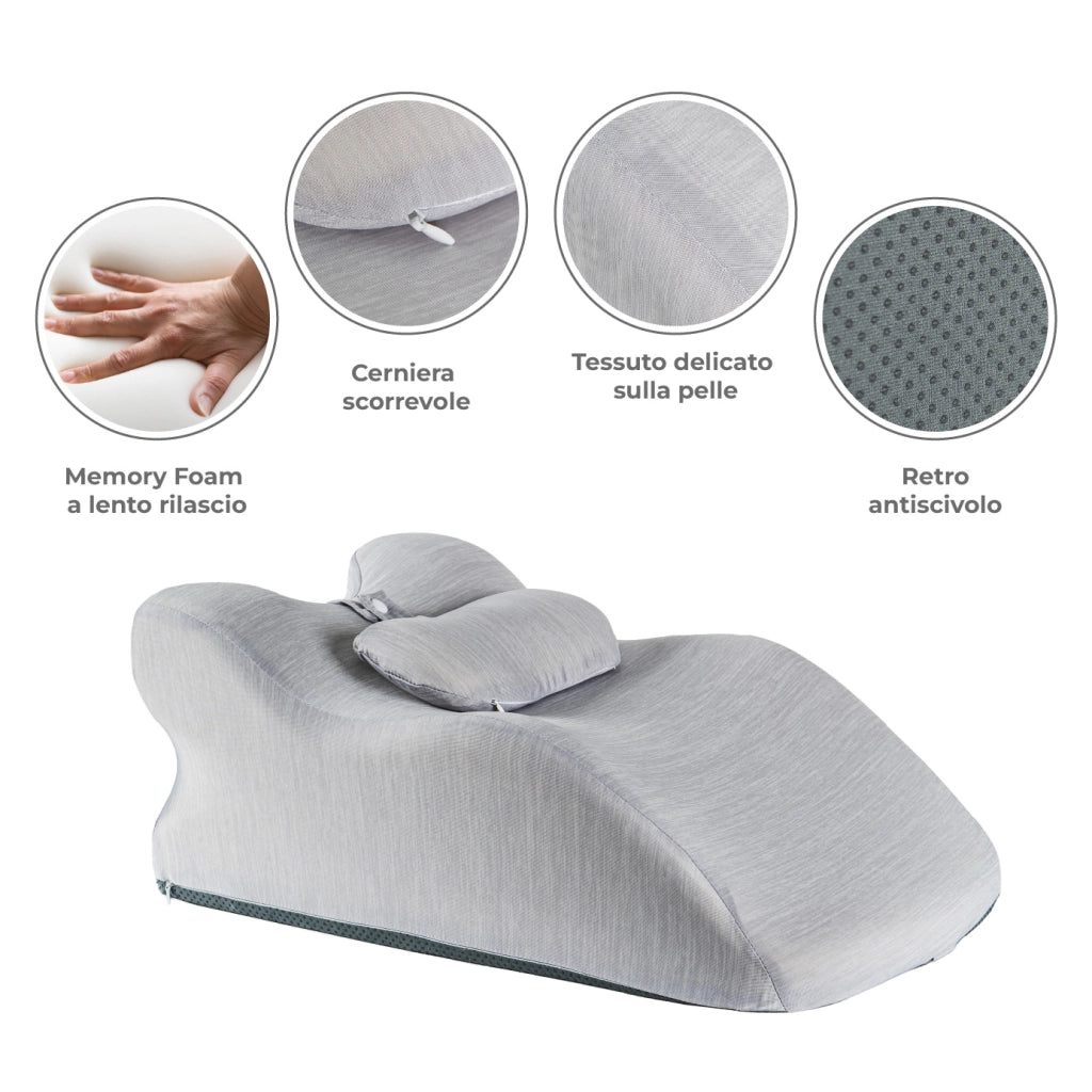 Cuscino Ergonomico in Memory Foam per Schiena e Collo, Cuscino a Cuneo per Lettura a Letto e Relax, Supporto Posturale con Cuscino Testa Rimovibile, Rivestimento Lavabile, 59x36x24 cm