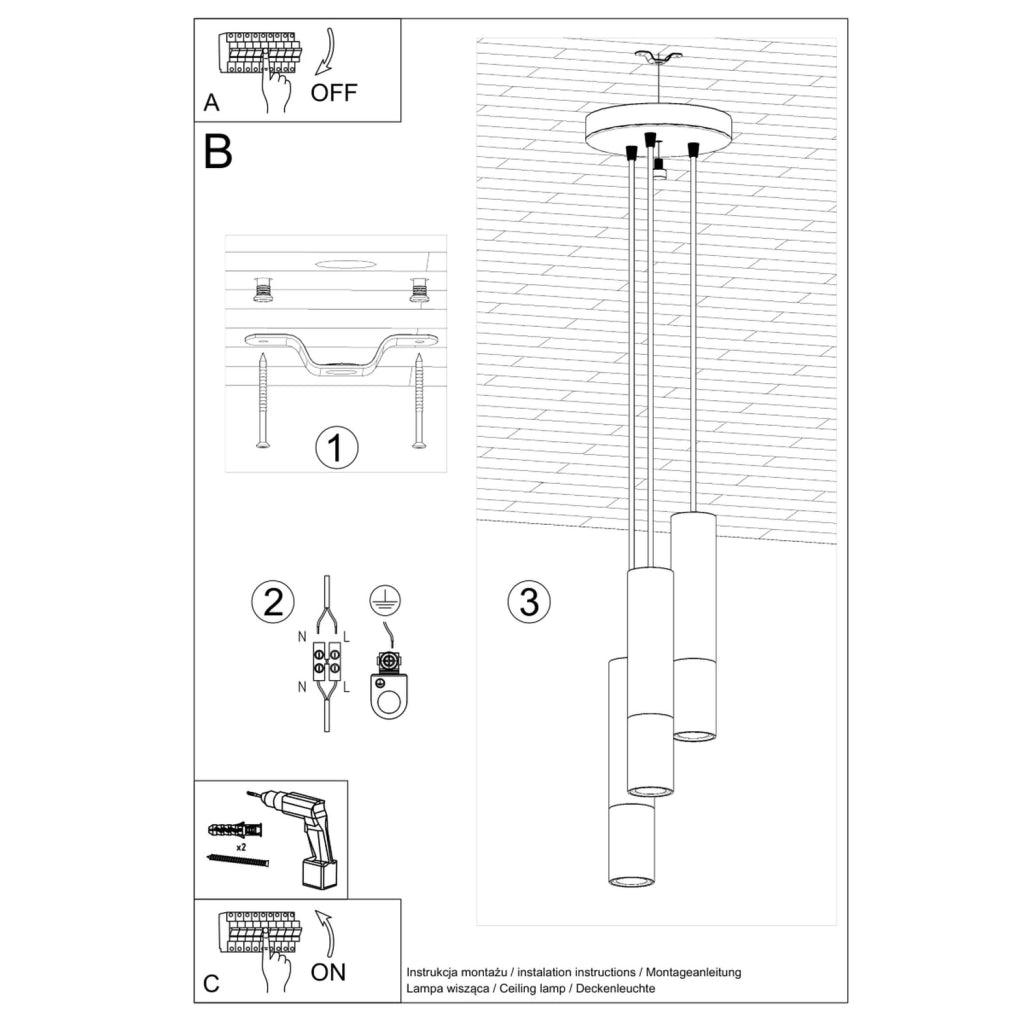 Lampadario Pure Lume SPIREXEZ 3 luci GU10 nero cromo
