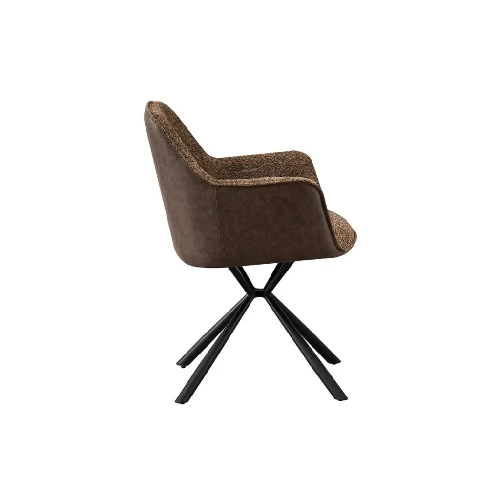 Sedia LUCIA - Bouclé Sabbia & Schienale PU Marrone - H82.5 × L62 × P63 cm - Stile design