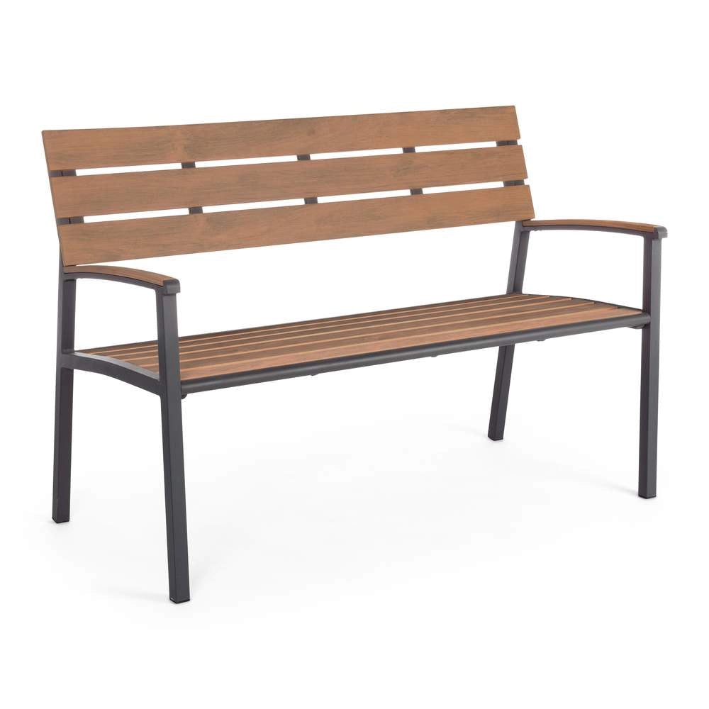 Panchina da Giardino in Alluminio con Doghe effetto Legno 3 Posti Isak Colore: Nero