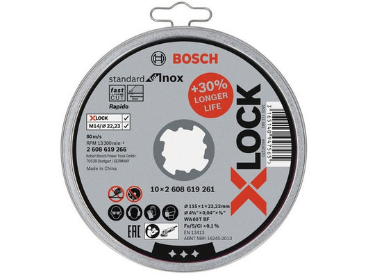 box dischi abrasivi x-lock 10 pz. per inox ï mm. 115x1,0x22,23 cod:ferx.vit50688