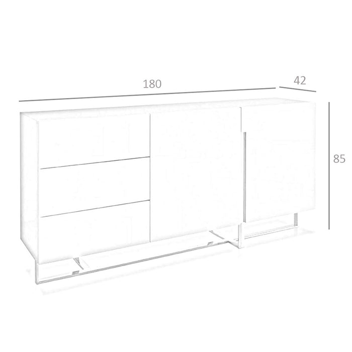 Credenza in legno bianco e acciaio cromato
