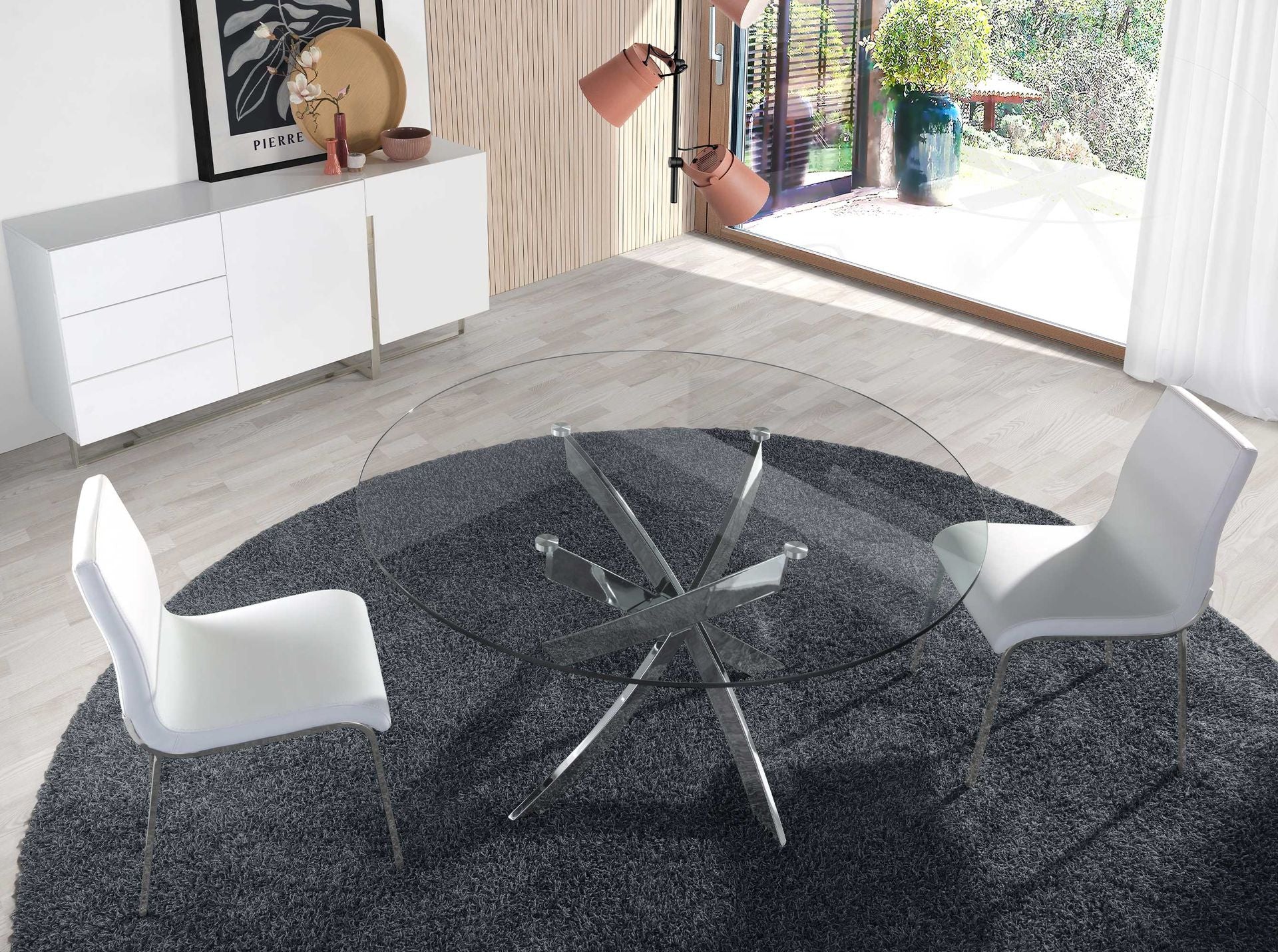 Credenza in legno bianco e acciaio cromato