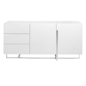 Credenza in legno bianco e acciaio cromato