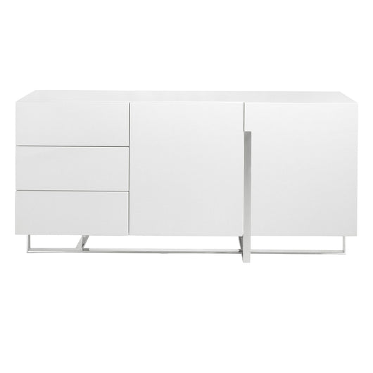 Credenza in legno bianco e acciaio cromato