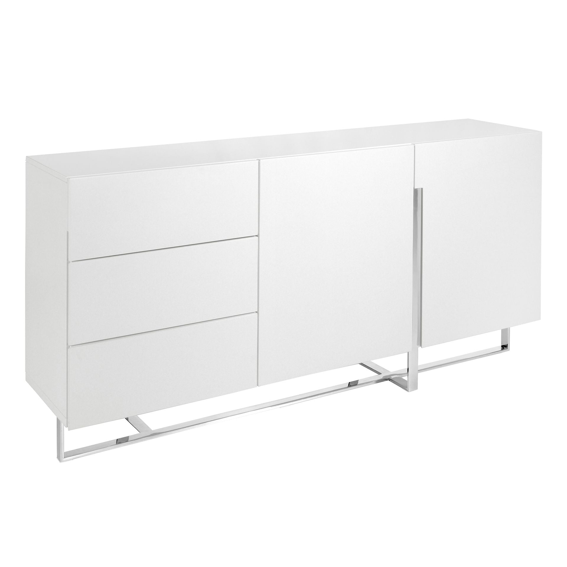 Credenza in legno bianco e acciaio cromato