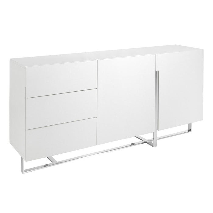 Credenza in legno bianco e acciaio cromato