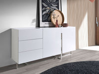 Credenza in legno bianco e acciaio cromato