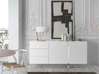 Credenza in legno bianco e acciaio cromato