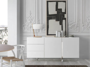 Credenza in legno bianco e acciaio cromato