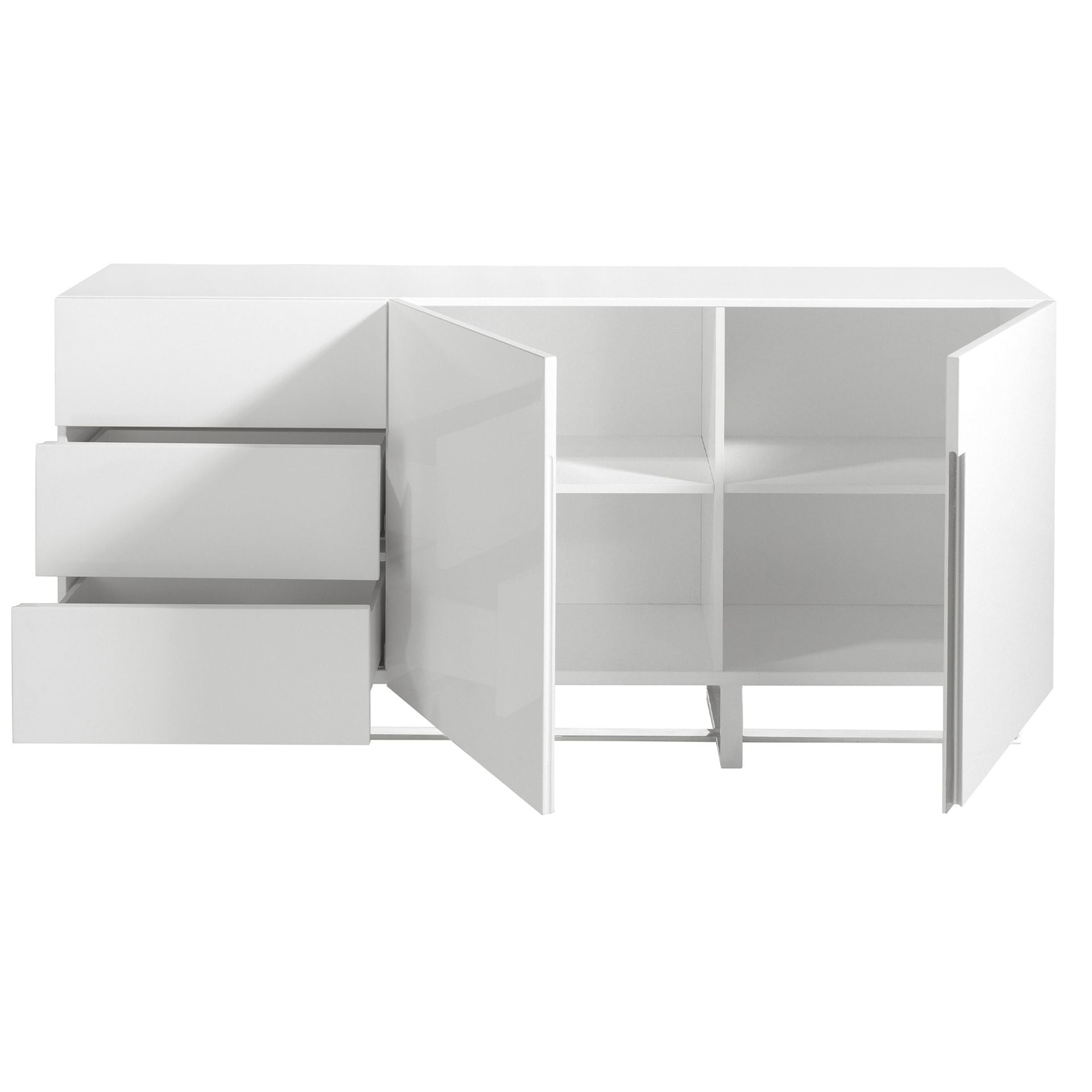 Credenza in legno bianco e acciaio cromato