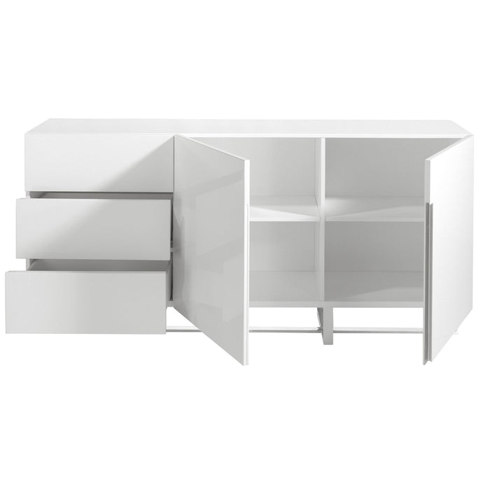 Credenza in legno bianco e acciaio cromato