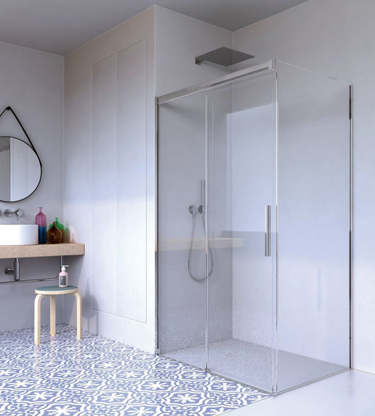 Box doccia 2 lati Fisso + Scorrevole Cristallo 8 mm Giava - Nice Soft Close - Misura: 80 x 150 x h190 cm