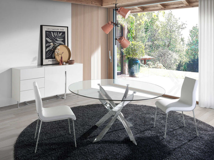 Credenza in legno bianco e acciaio cromato