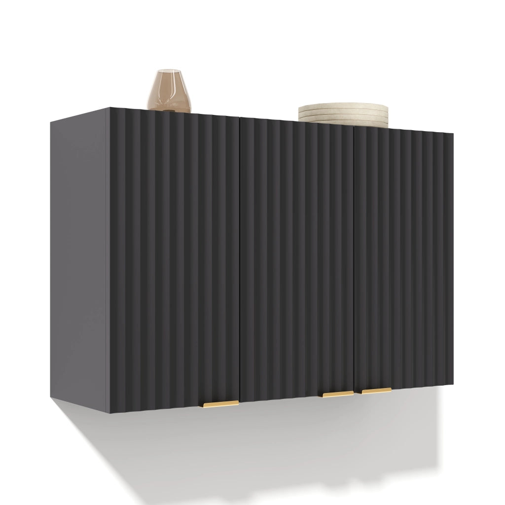 Pensile da parete con 3 ante in MDF nero 90x29x60 cm per cucina, bagno e lavanderia