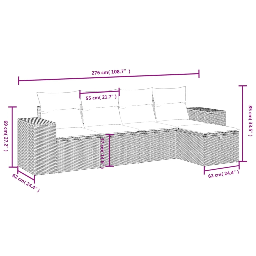 Set Divano da Giardino 5 pz con Cuscini Grigio in Polyrattan