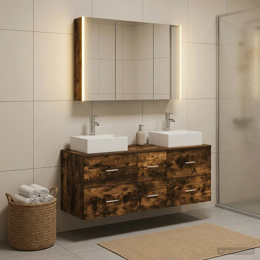 Set di mobili per il bagno 4 pcs Rovere Fumo 3406827