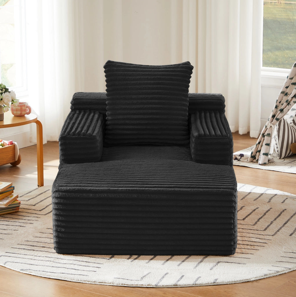 Divano chaise longue in tessuto a coste nero