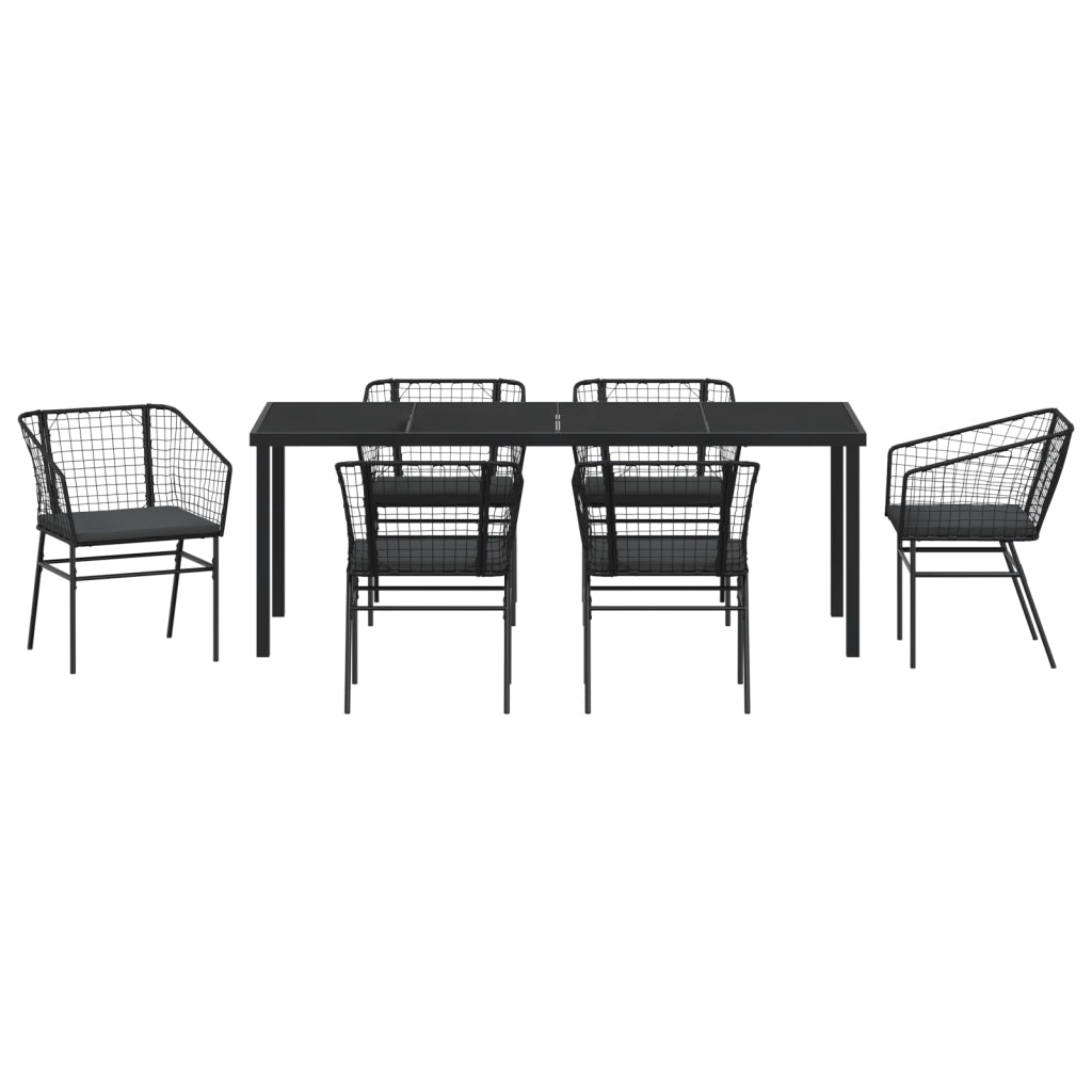 Set da Pranzo da Giardino in 7 Pezzi con Cuscini Rattan Sintetico Nero